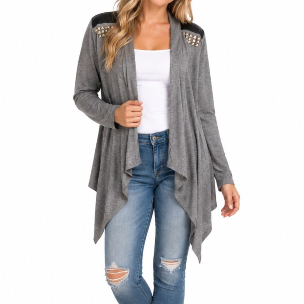 Bozzolo Women’s Studded Shoulder Open Cardigan | Size XL